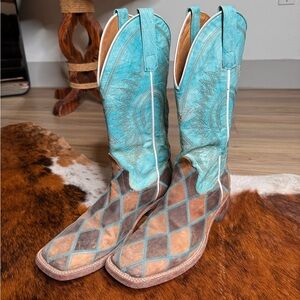 Turquoise and Brown Women's Western Boots